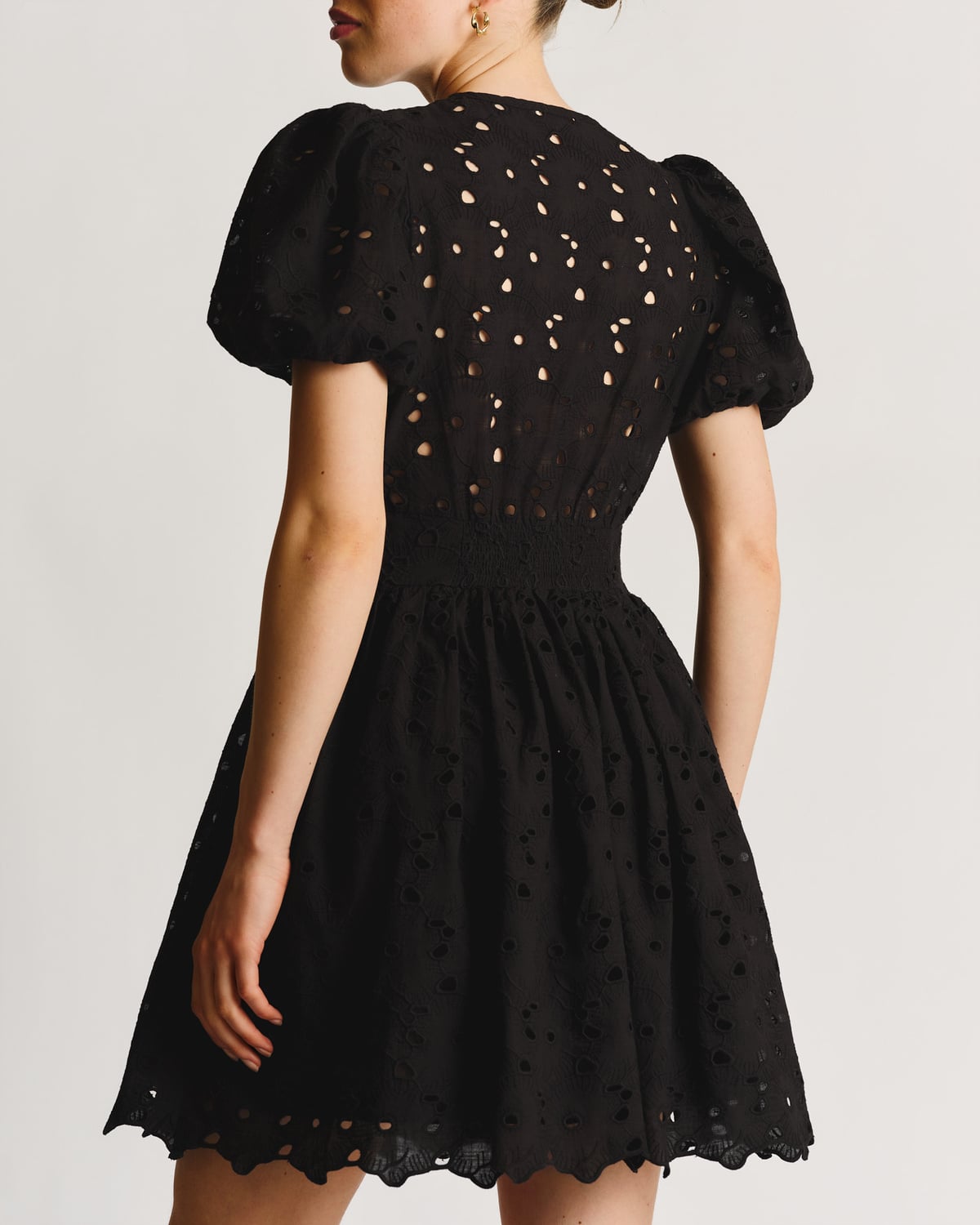 Broderie Anglaise Puffed Dress, Black. Image #3