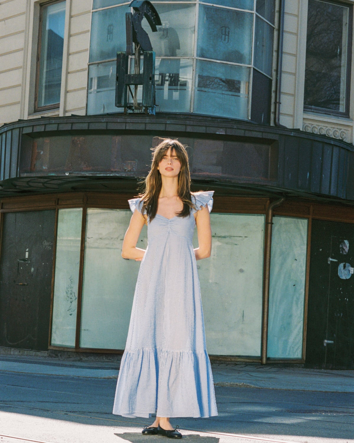 Seersucker Ruffle Dress, Blue Checks. Image #2