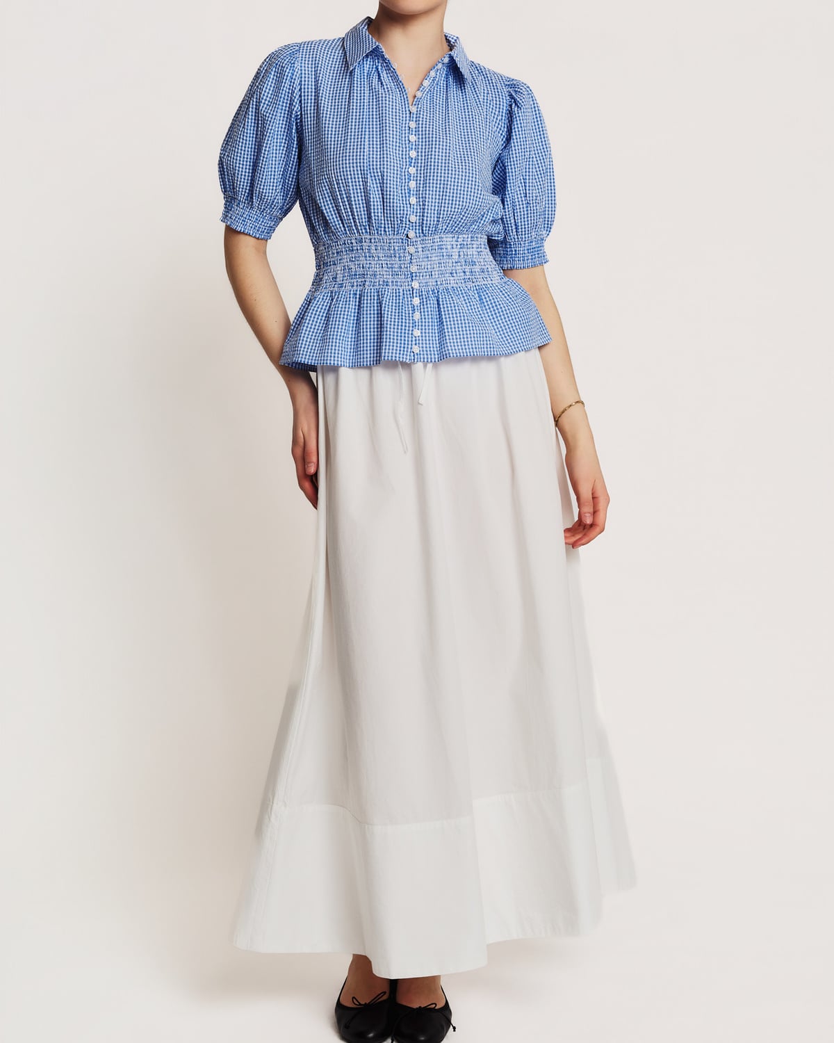 Seersucker Smocking Blouse, Blue Checks. Image #2
