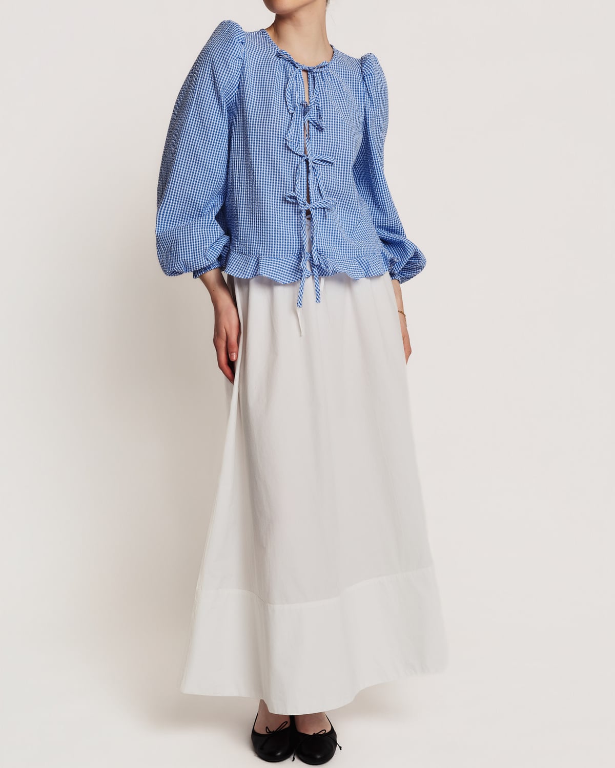 Seersucker Bow Blouse, Blue Checks. Image #2