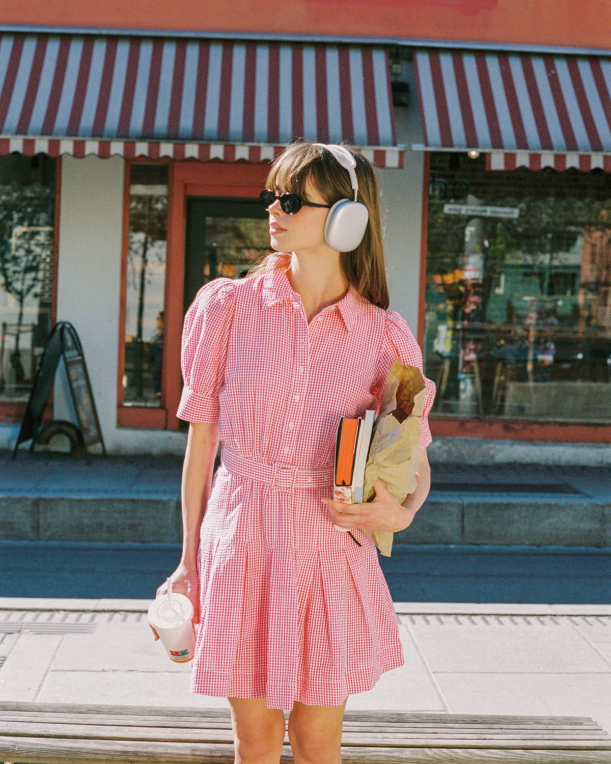 Seersucker Pleated Dress, Pink Checks. Image #2
