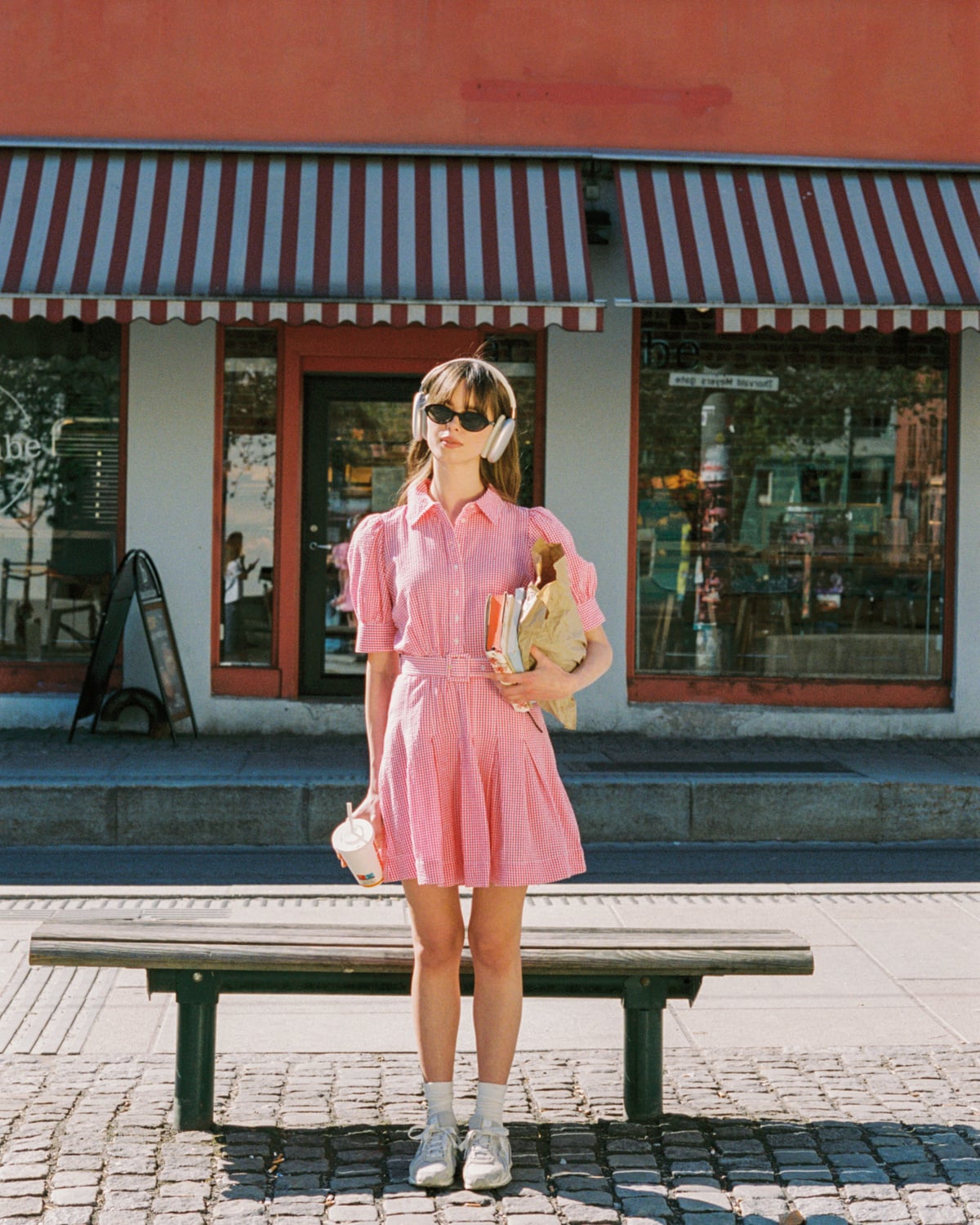 Seersucker Pleated Dress, Pink Checks. Image #3