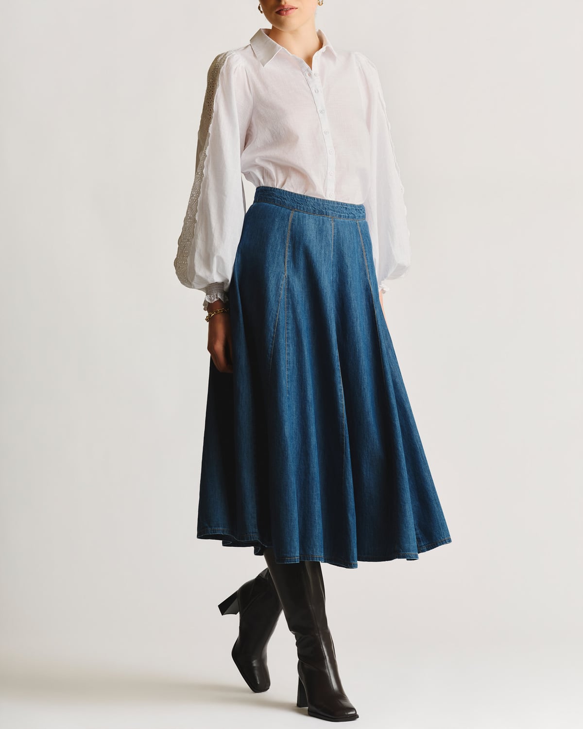 Denim Midi Skirt, Dark Blue. Image #3
