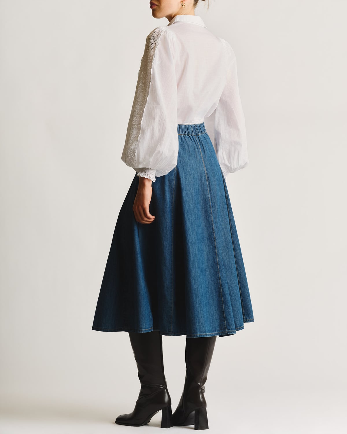 Denim Midi Skirt, Dark Blue. Image #4