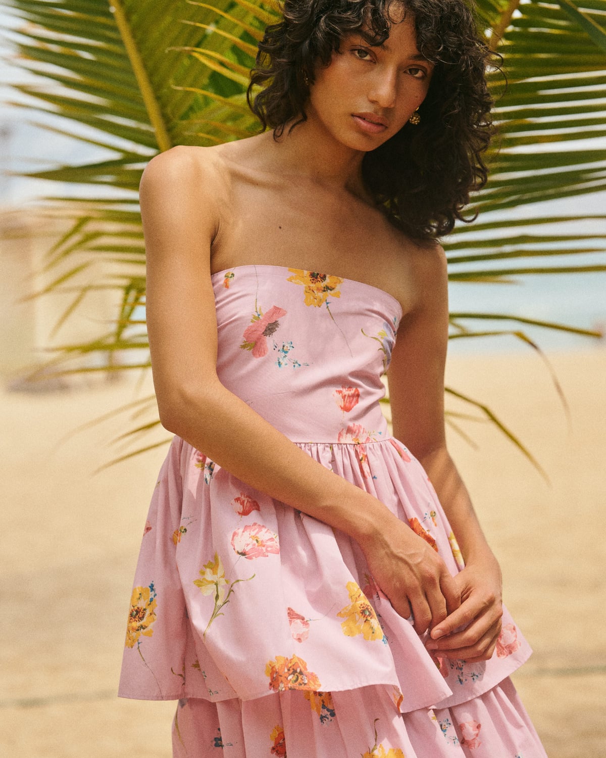 Cotton Taffeta Bandeau Dress, Pink Bloom. Image #2