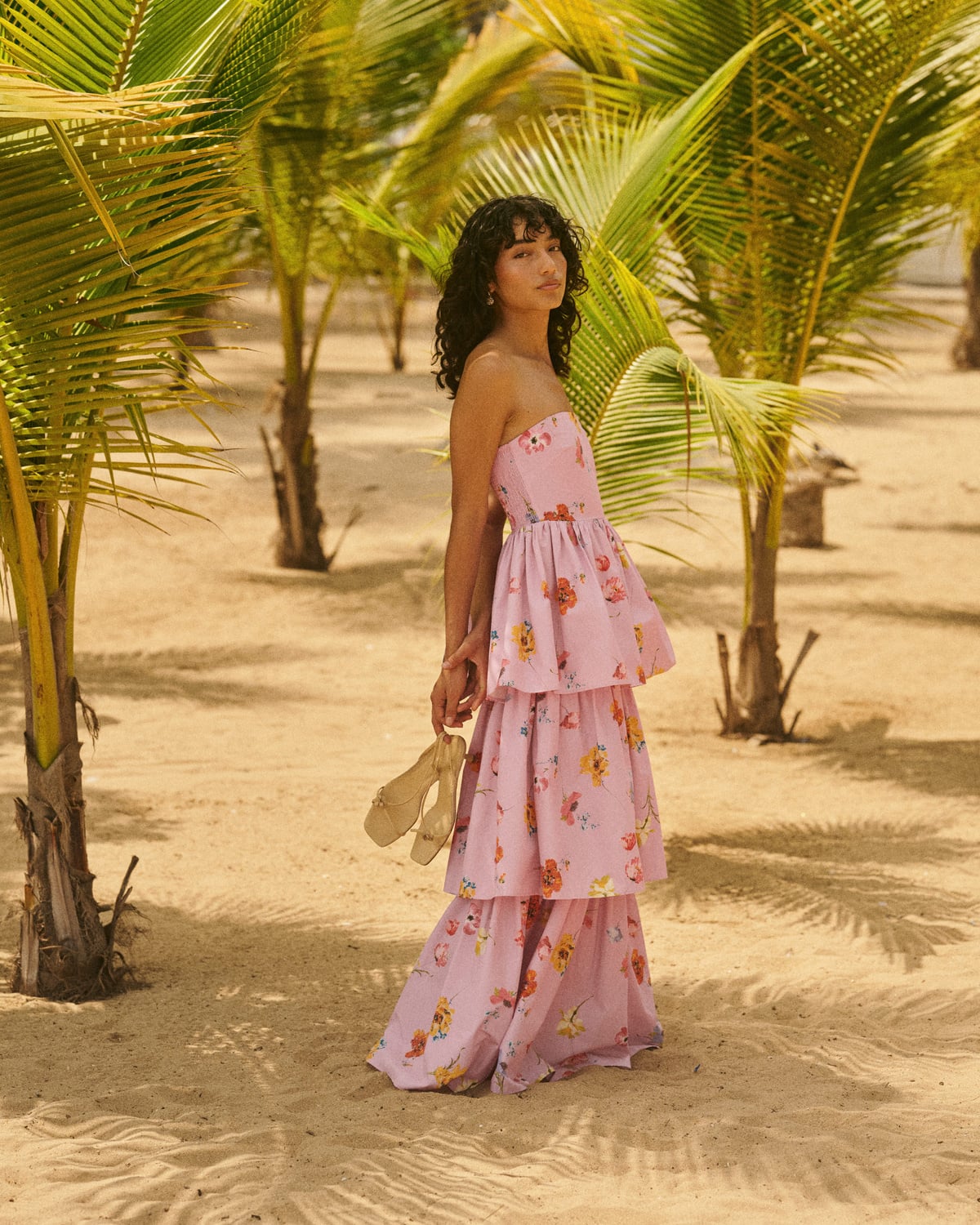Cotton Taffeta Bandeau Dress, Pink Bloom. Image #1