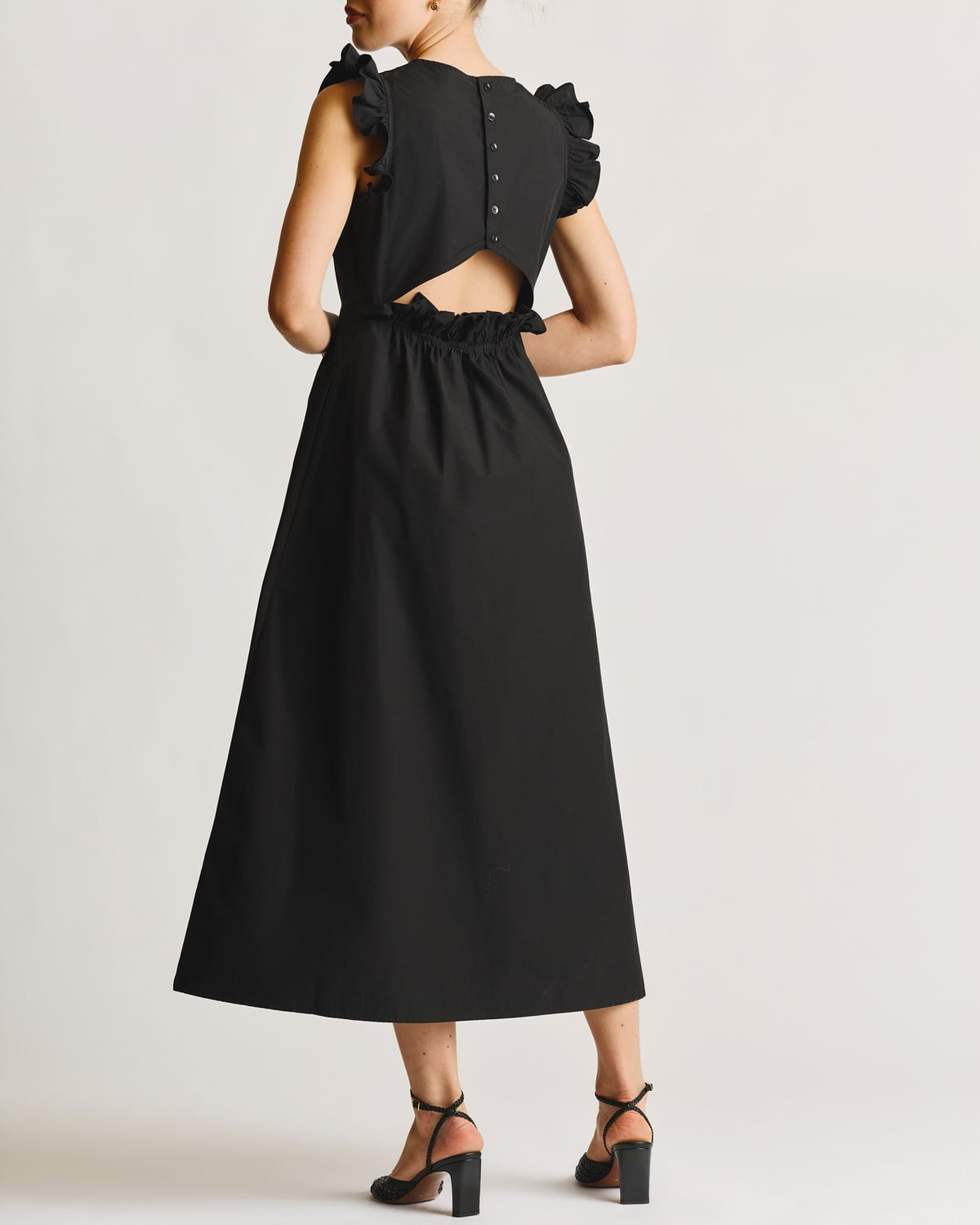 Cotton Taffeta Ruffle Dress, Black. Image #4