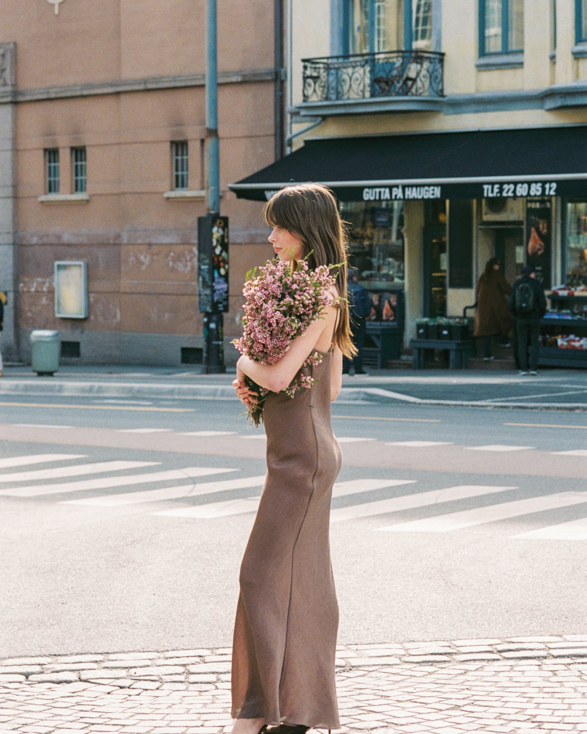 Shiny Slip Dress, Brown. Image #3