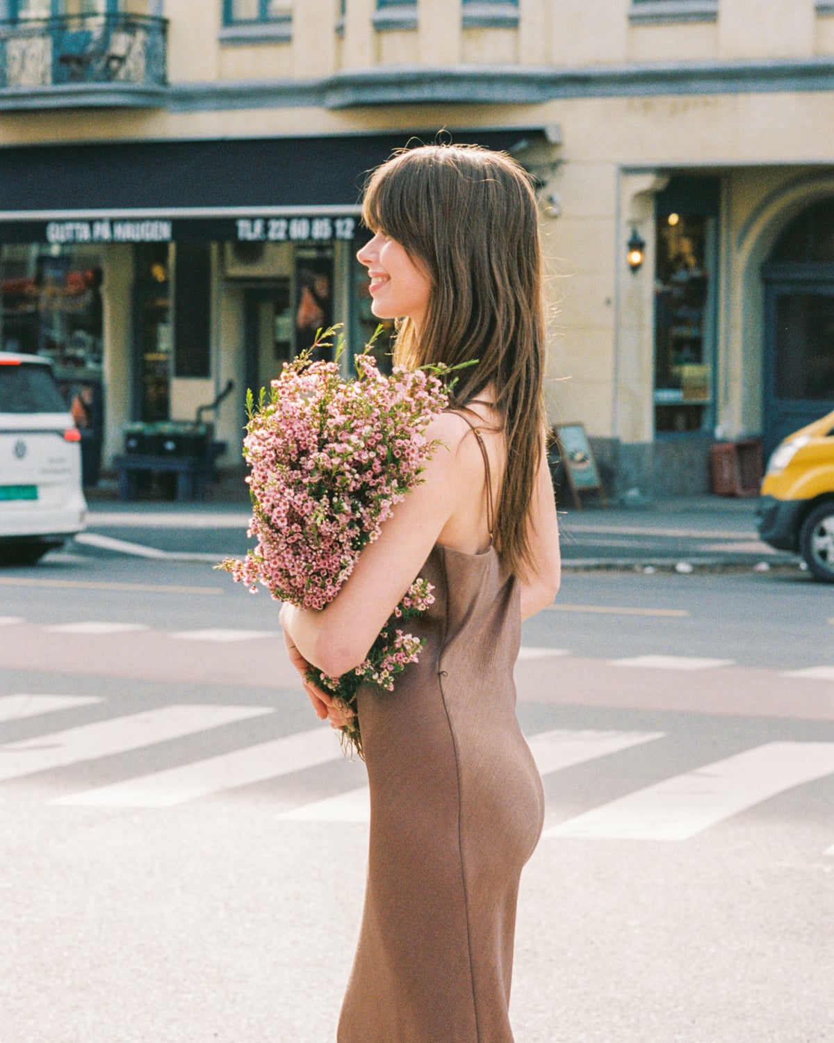 Shiny Slip Dress, Brown. Image #4
