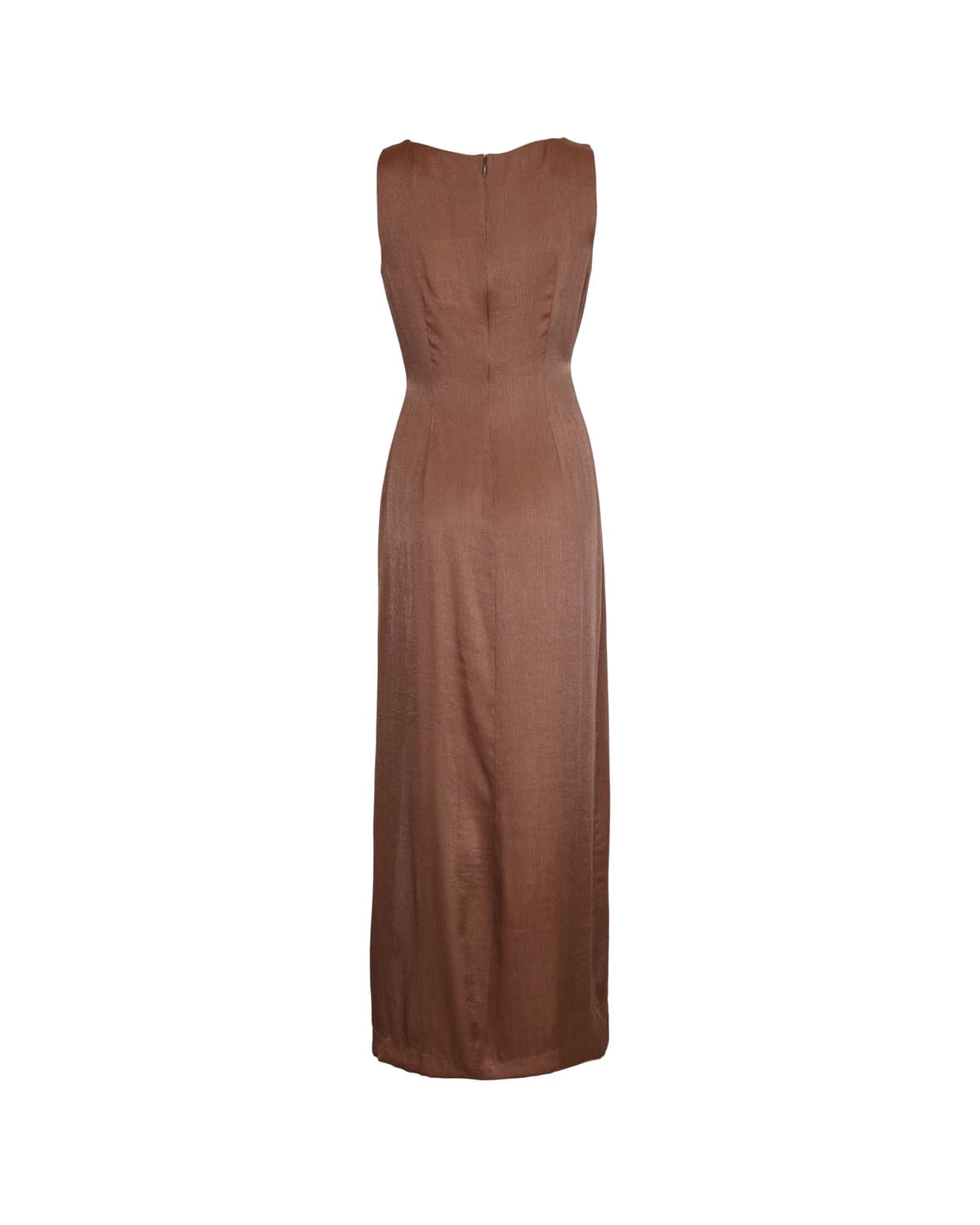 Shiny Sleeveless Dress, Brown. Image #2