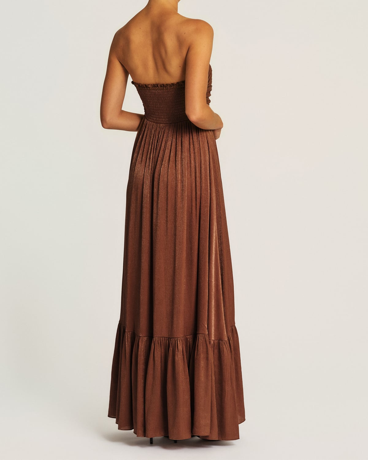 Shiny Bandeau Dress, Brown. Image #4
