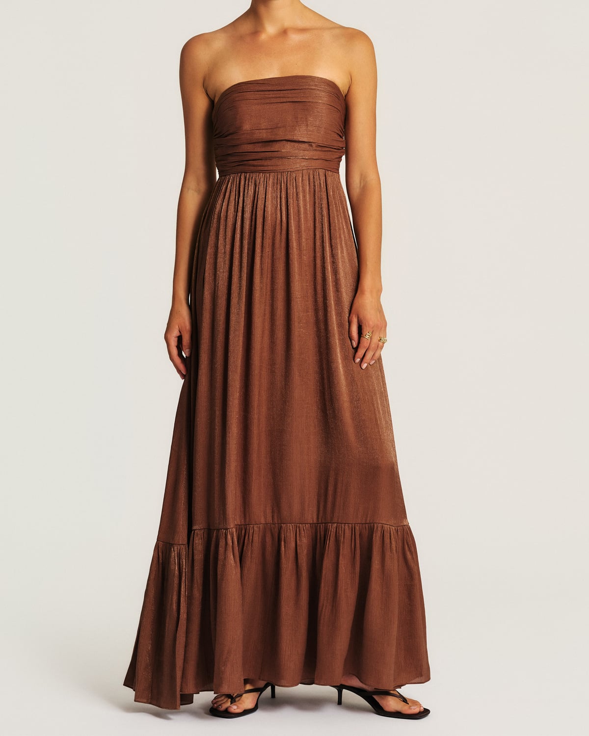 Shiny Bandeau Dress, Brown. Image #2
