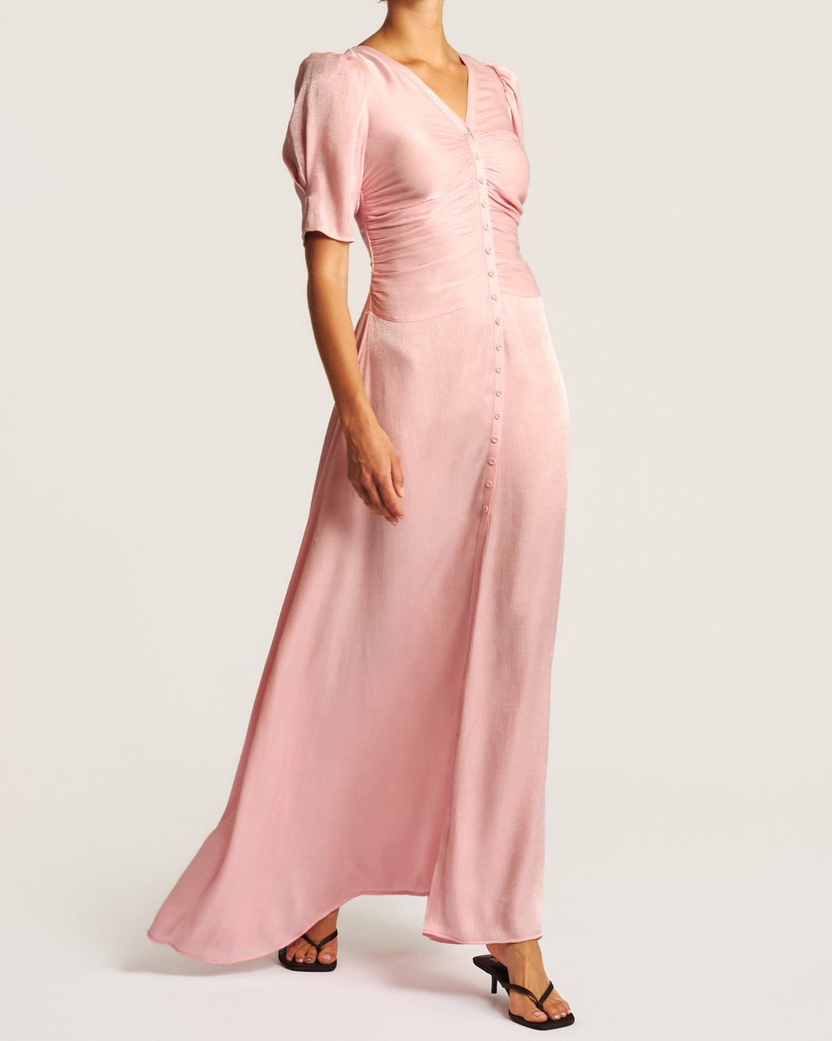 Shiny Button-Down Dress, Dusty Pink. Image #2
