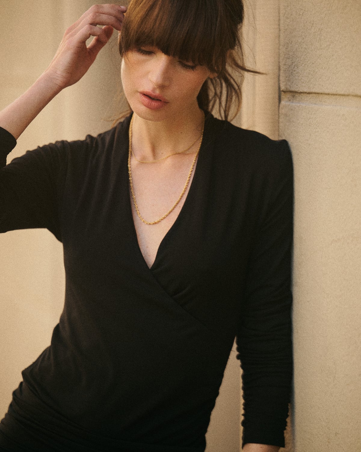 Jersey V-Neck Top, Black. Image #2