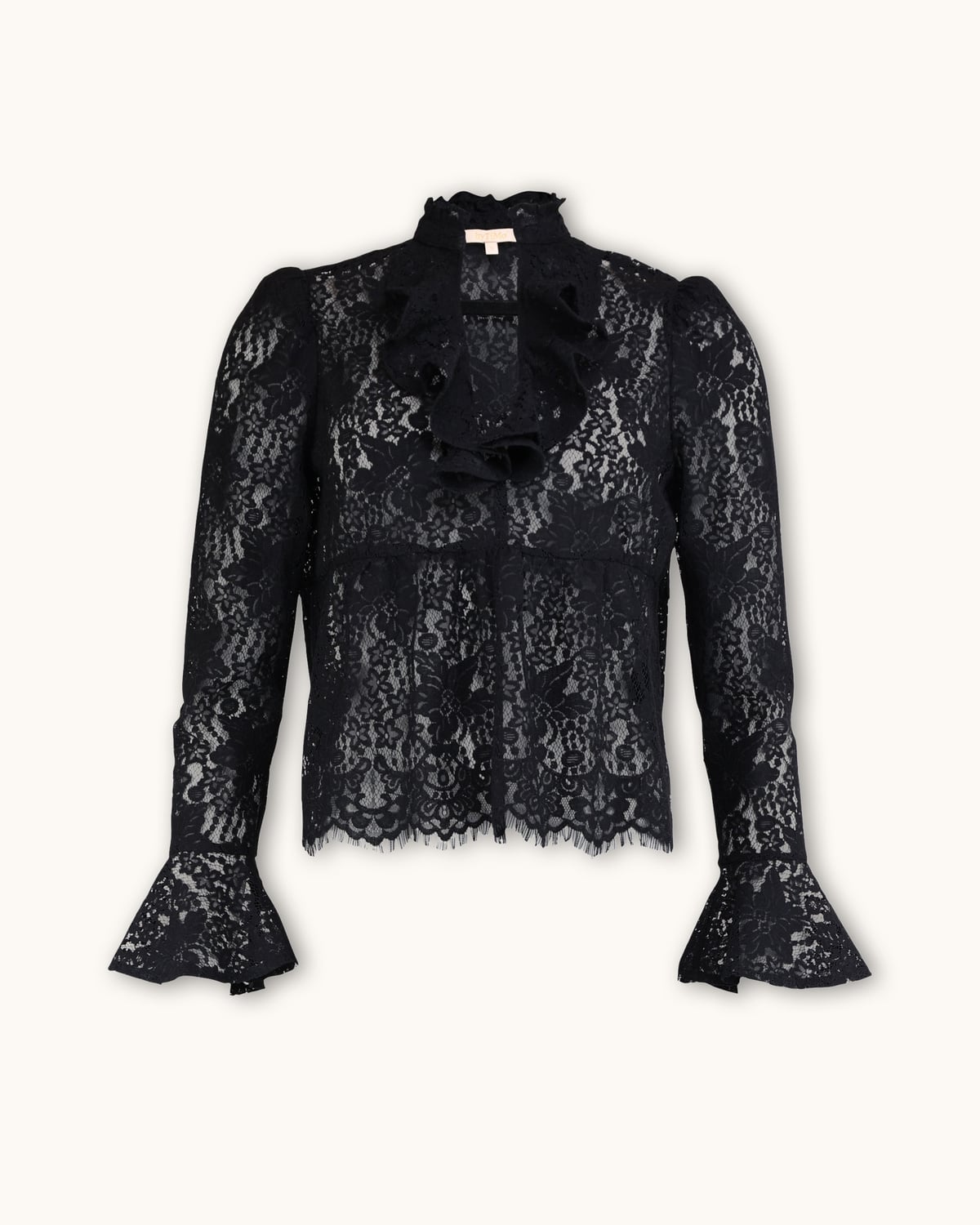 Lace Ruffle Blouse, Black. Image #3