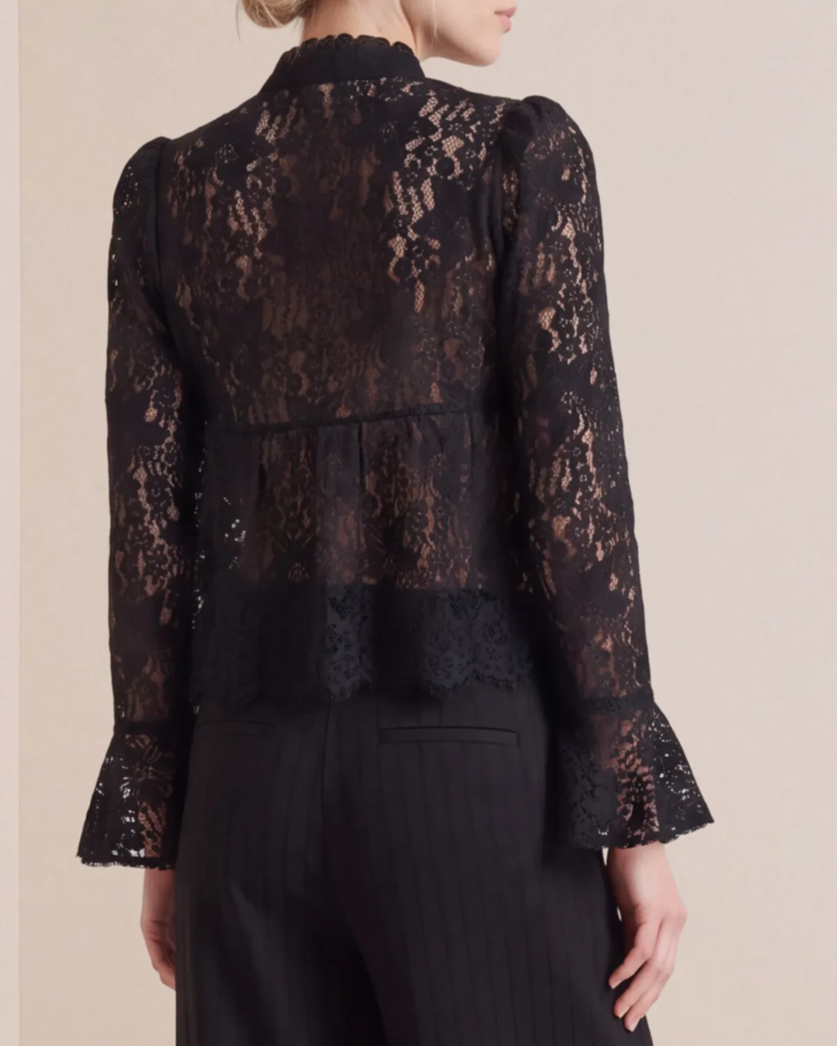Lace Ruffle Blouse, Black. Image #2