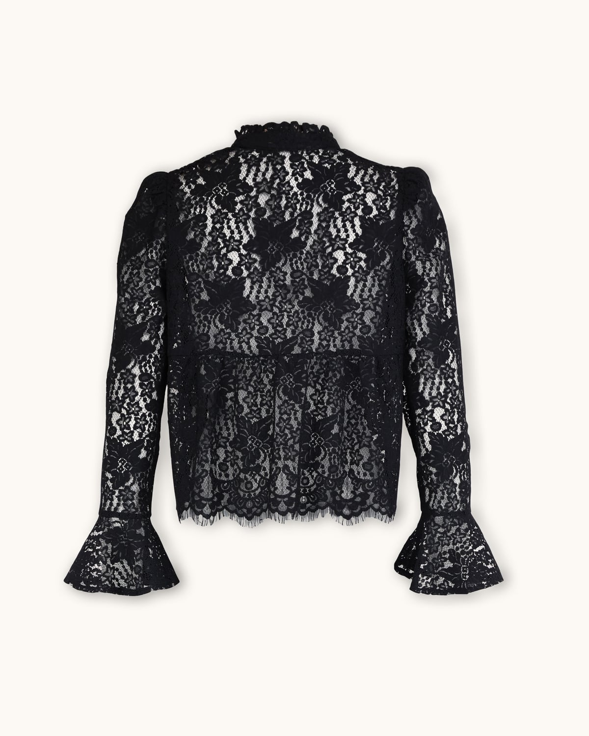 Lace Ruffle Blouse, Black. Image #4