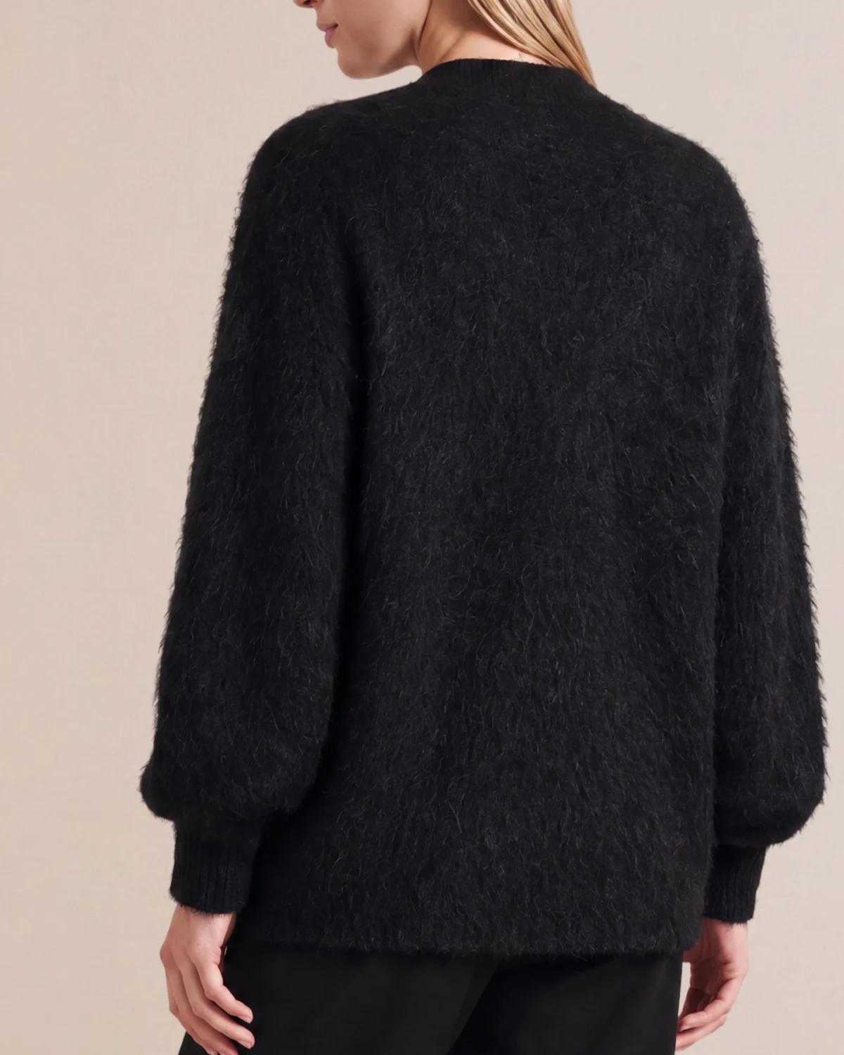 Hairy Knit V-Neck Jacket, Black. Image #2