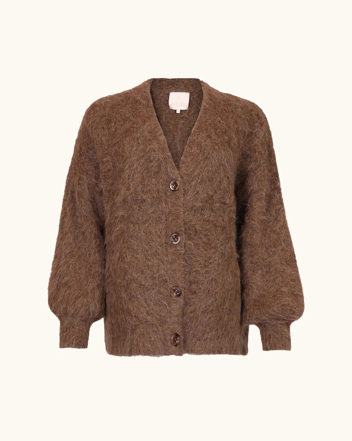 Hairy Knit V-Neck Jacket, Brown. Image #3