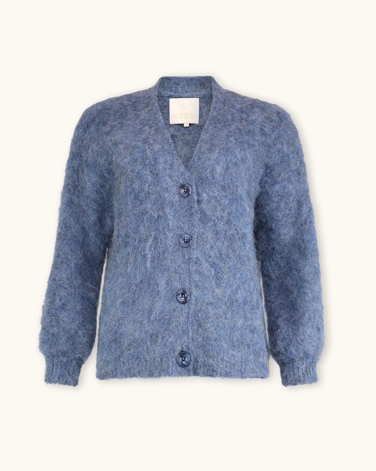 Hairy Knit V-Neck Jacket, Blue. Image #3