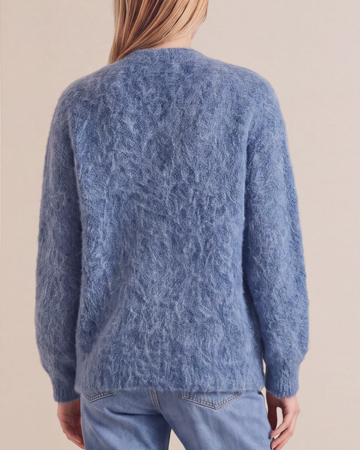 Hairy Knit V-Neck Jacket, Blue. Image #2