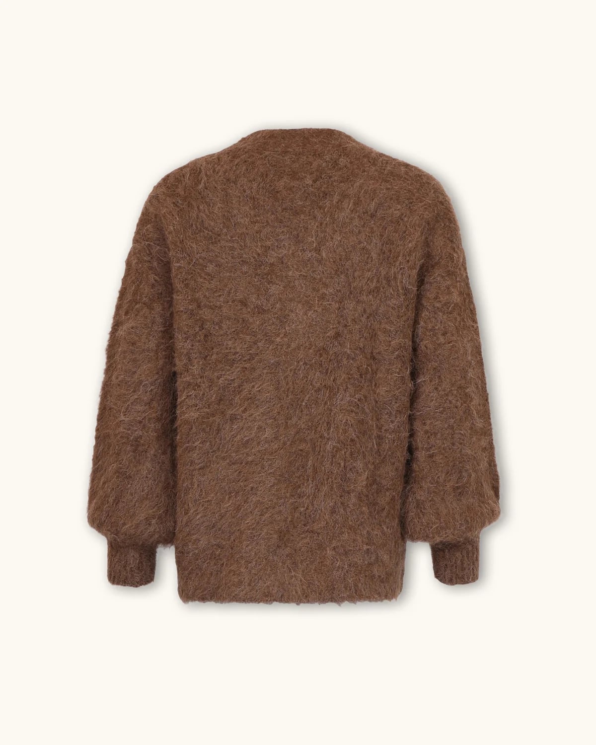 Hairy Knit V-Neck Jacket, Brown. Image #4