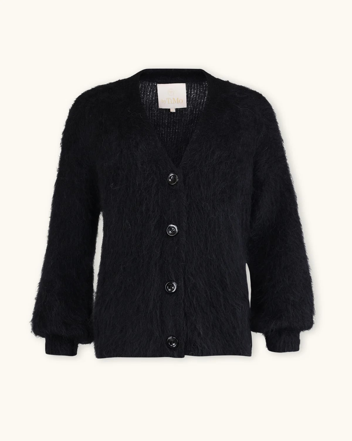 Hairy Knit V-Neck Jacket, Black. Image #3