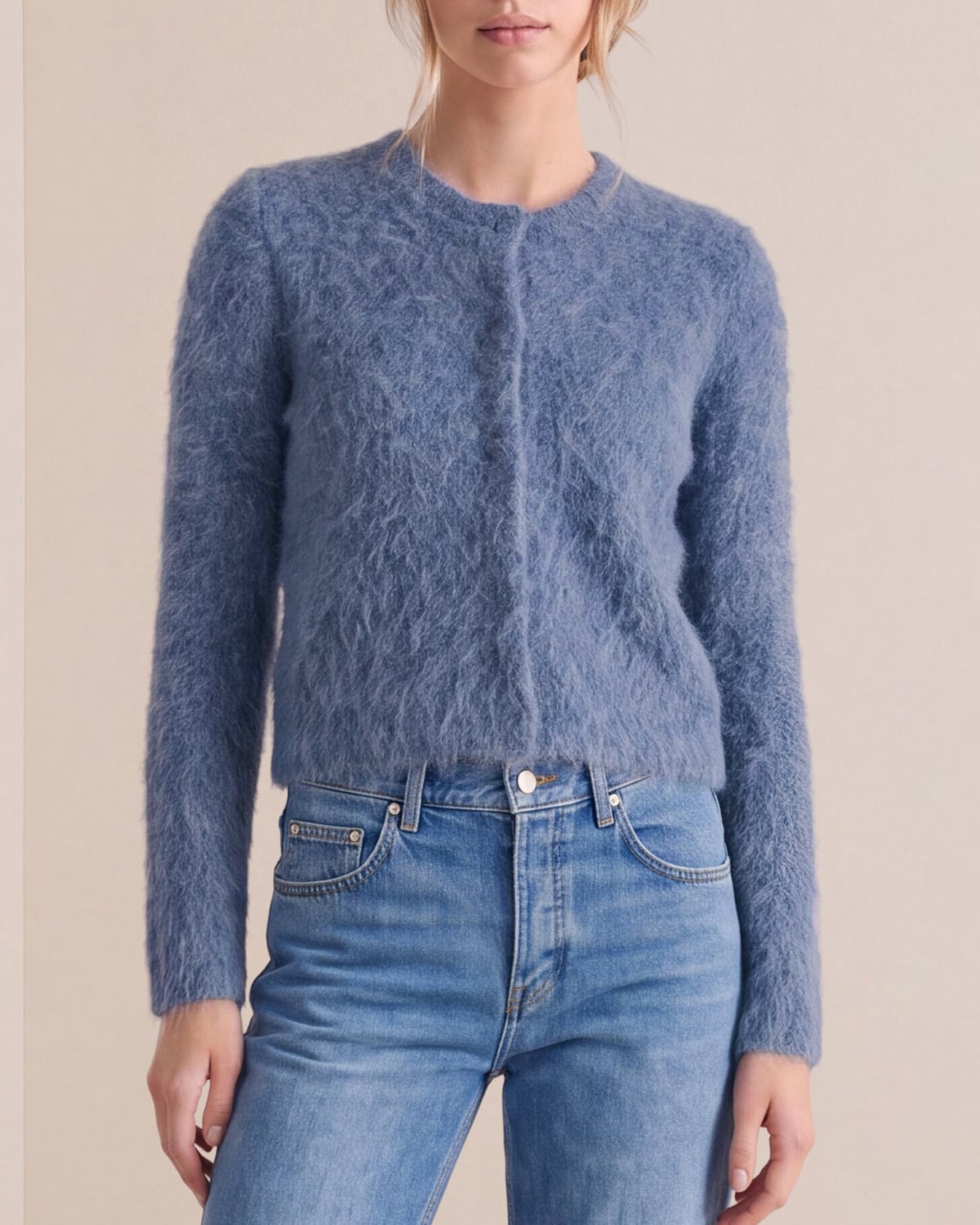 Hairy Knit Jacket, Blue. Image #1