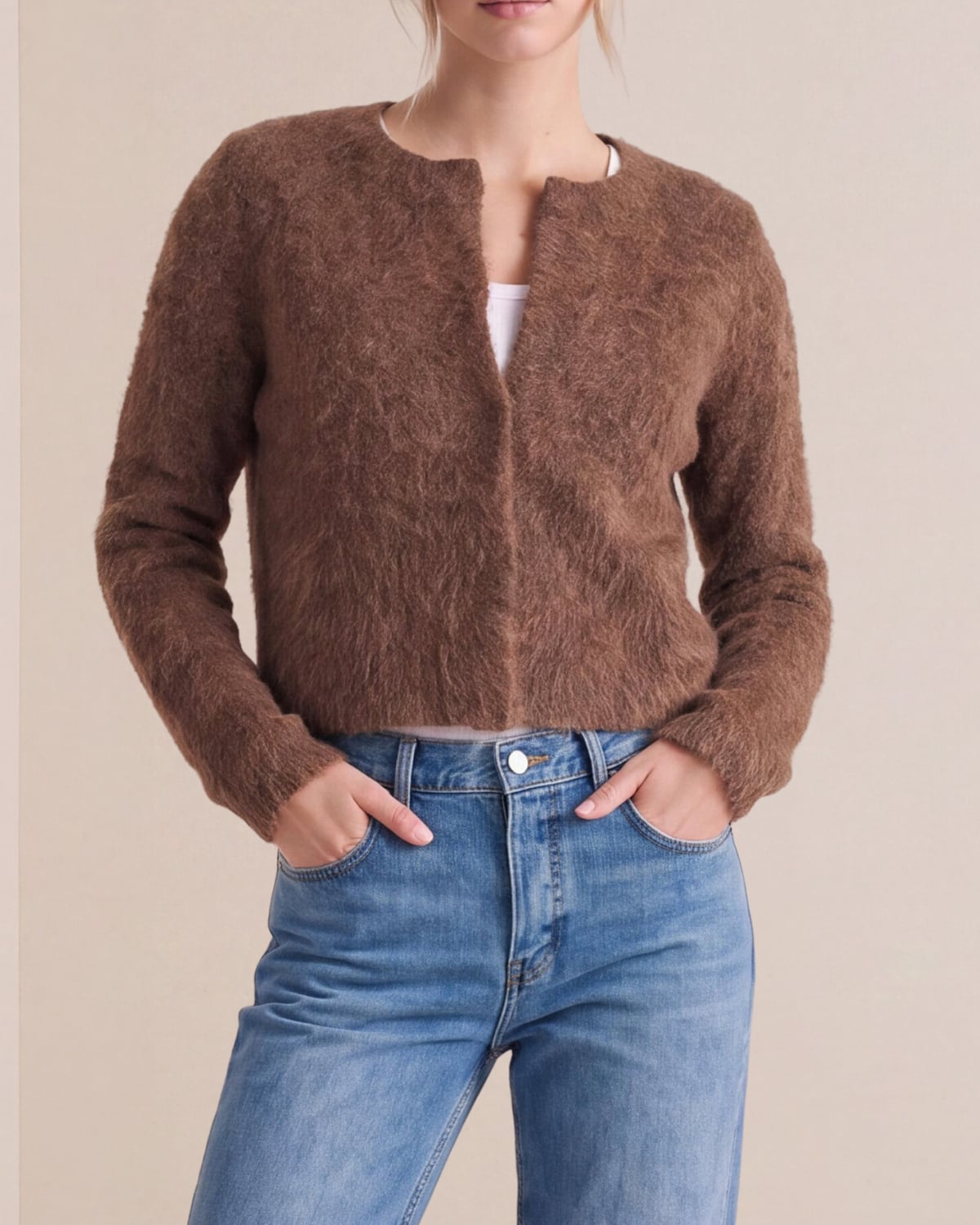 Hairy Knit Jacket, Brown. Image #2
