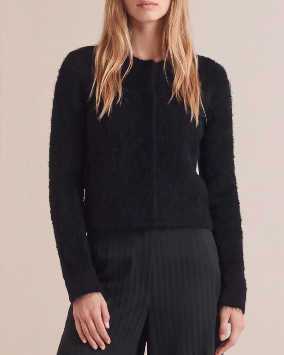 Hairy Knit Jacket, Black. Image #1