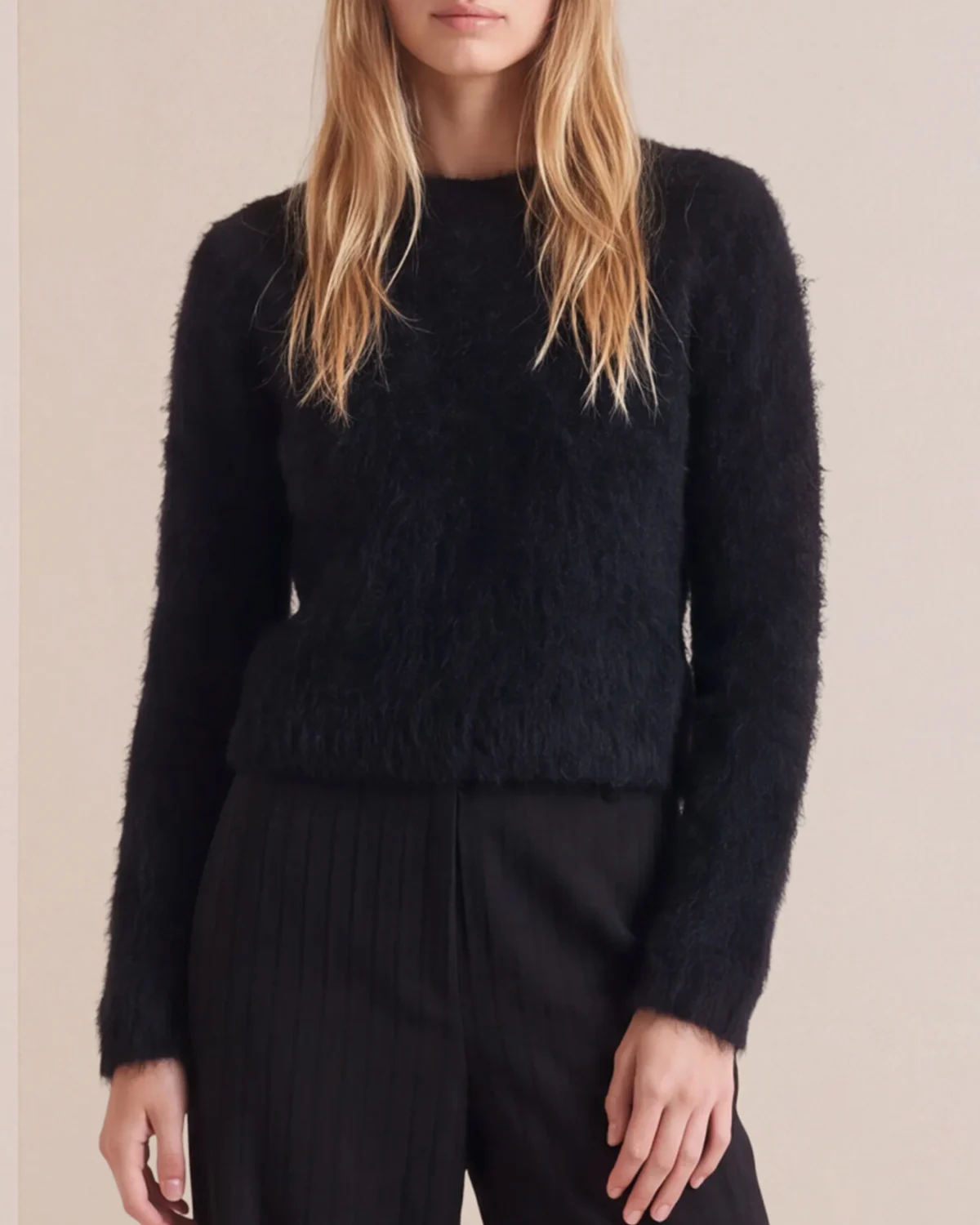 Hairy Knit Sweater, Black. Image #1