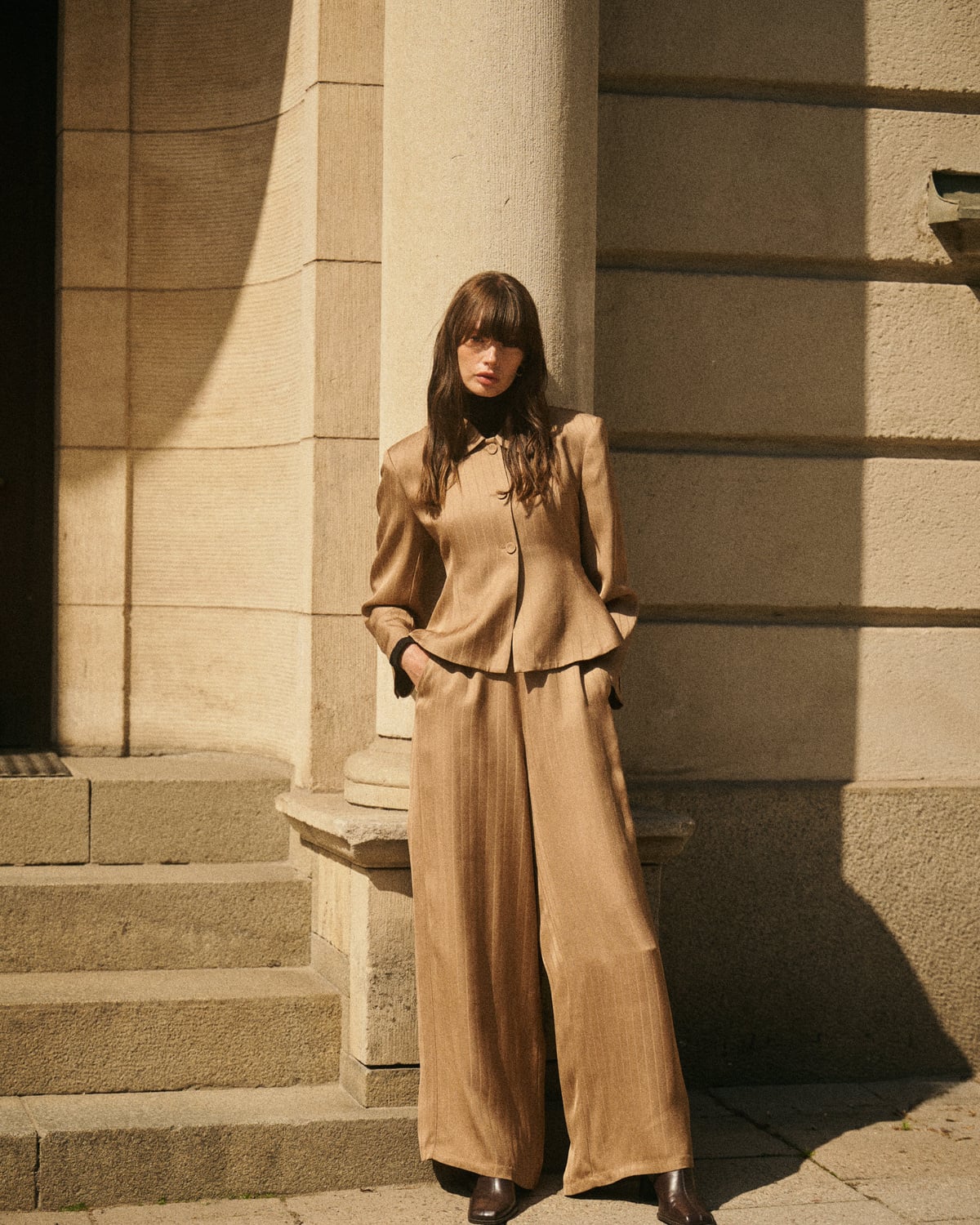 Tailored Straight Trousers, Camel. Image #1