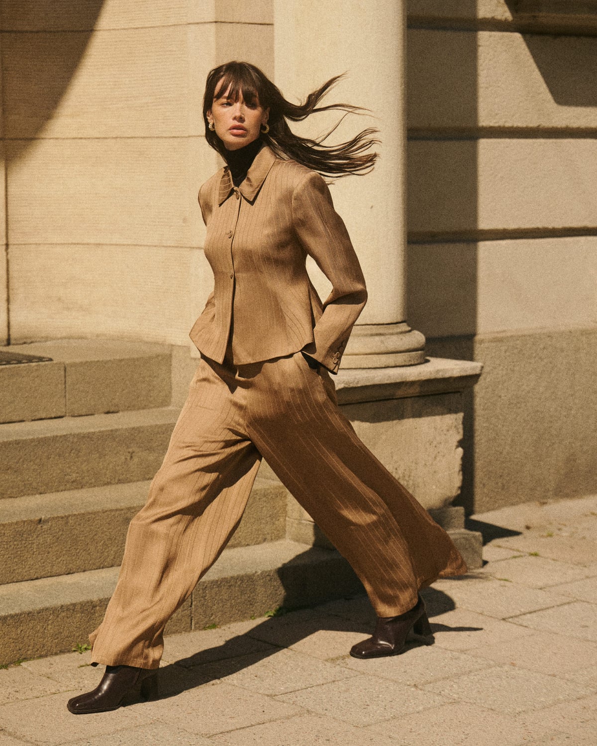 Tailored Straight Trousers, Camel. Image #2