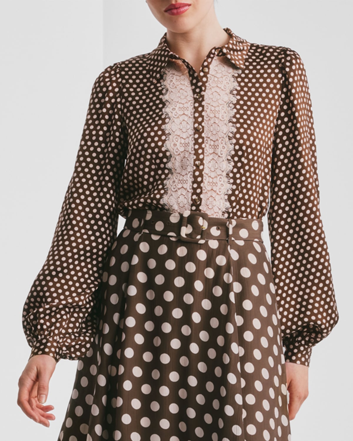 Satin Shirt, Blush Dots. Image #1