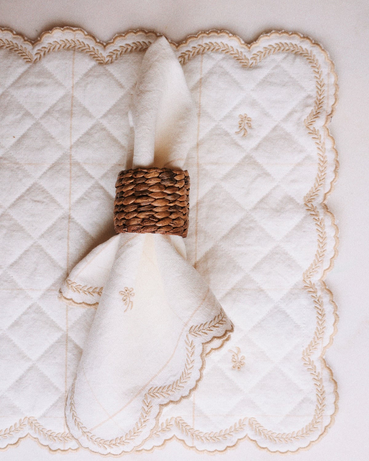 Napkin Embroidery, Khaki Checks. Image #1
