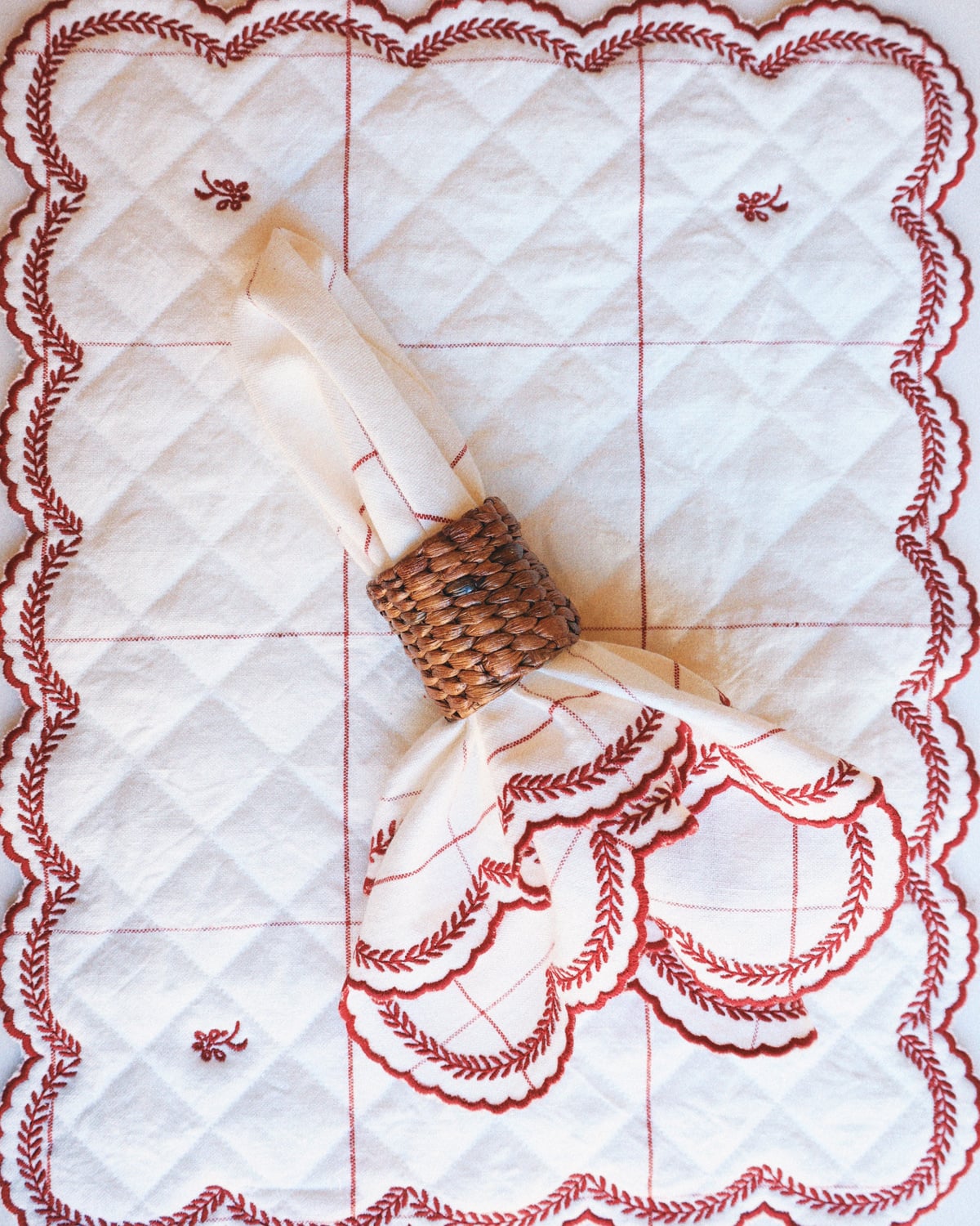 Napkin Embroidery, Red Checks. Image #1