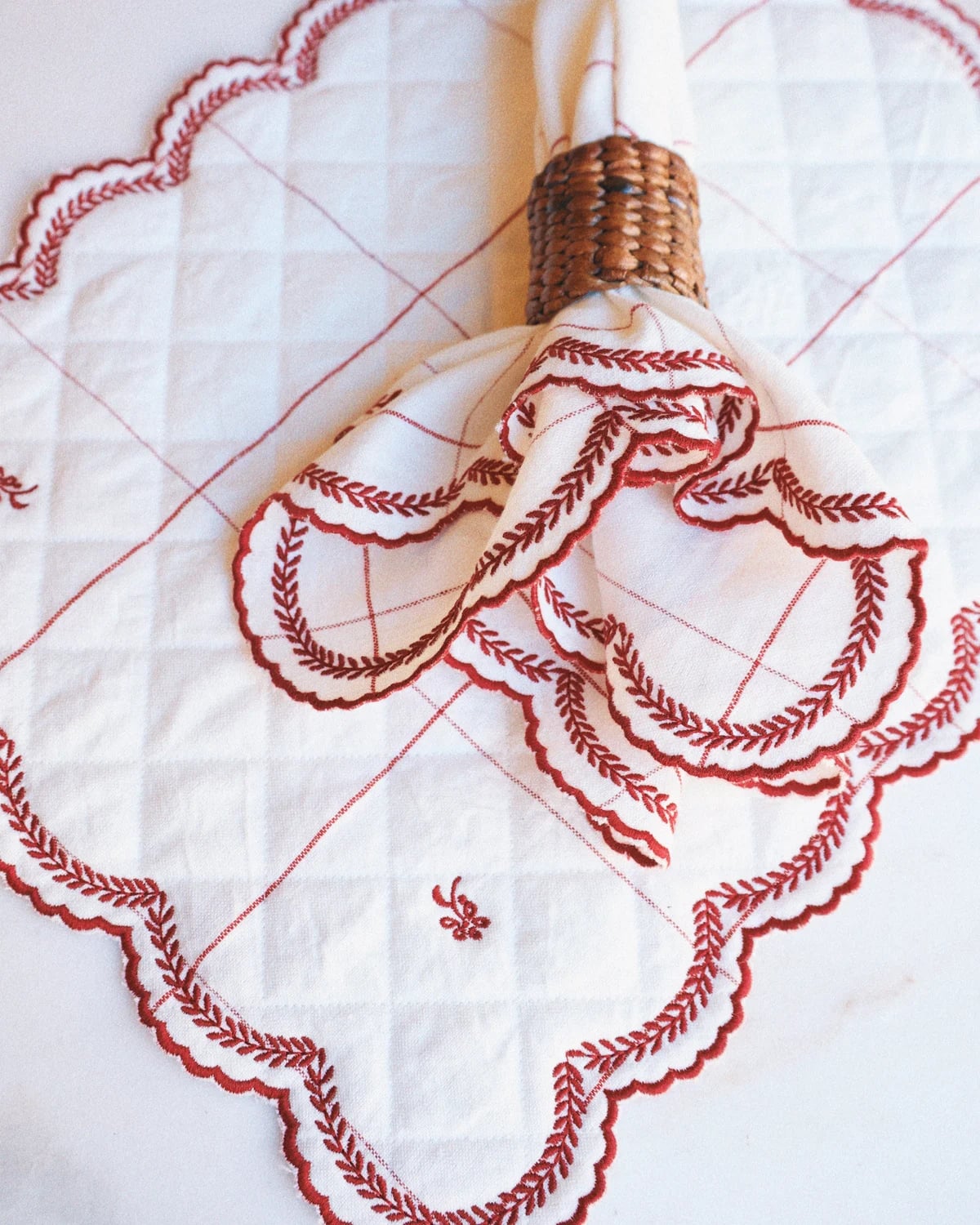 Placemat Embroidery, Red Flower. Image #1