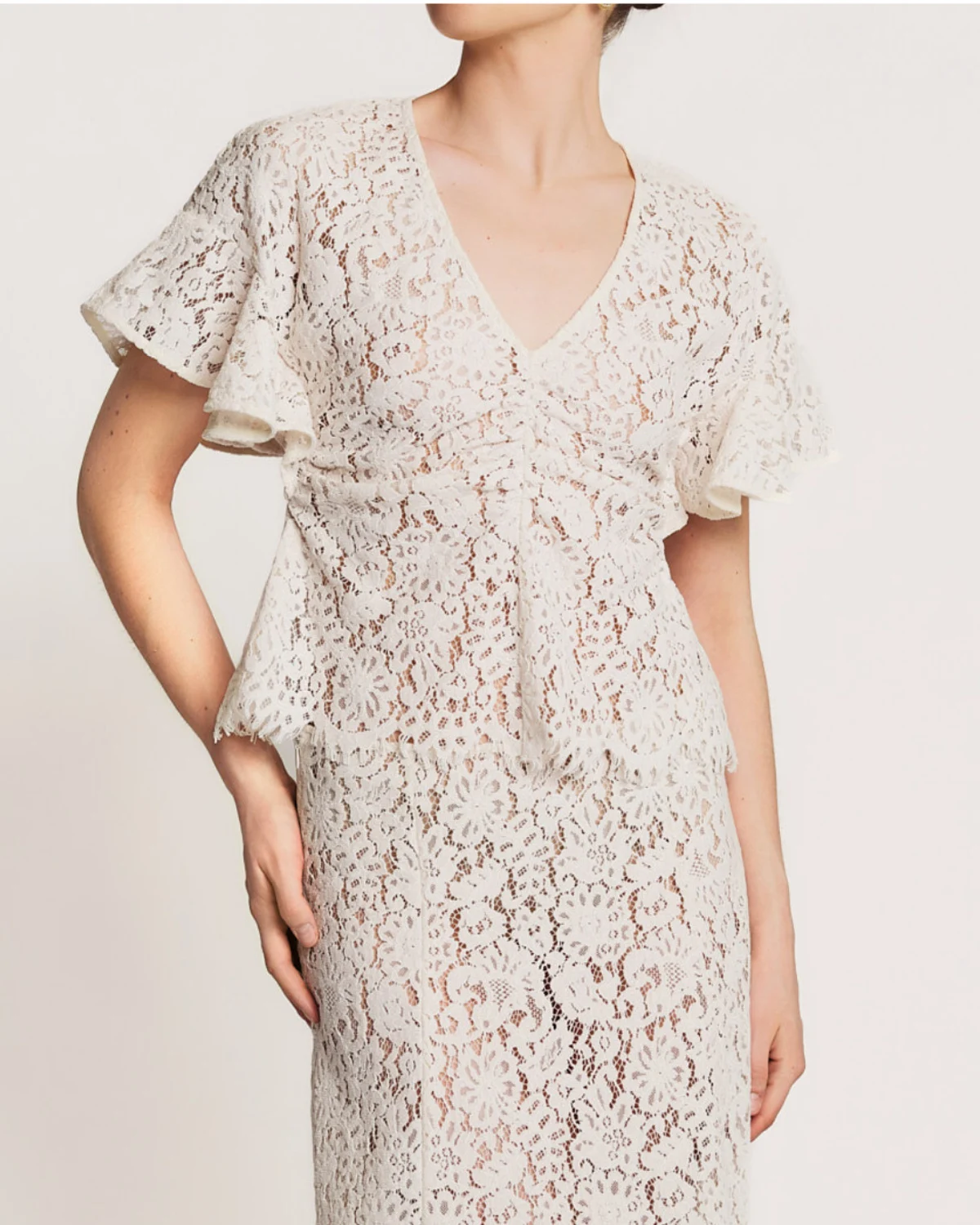 Lace Velvet Top, Vintage White. Image #1