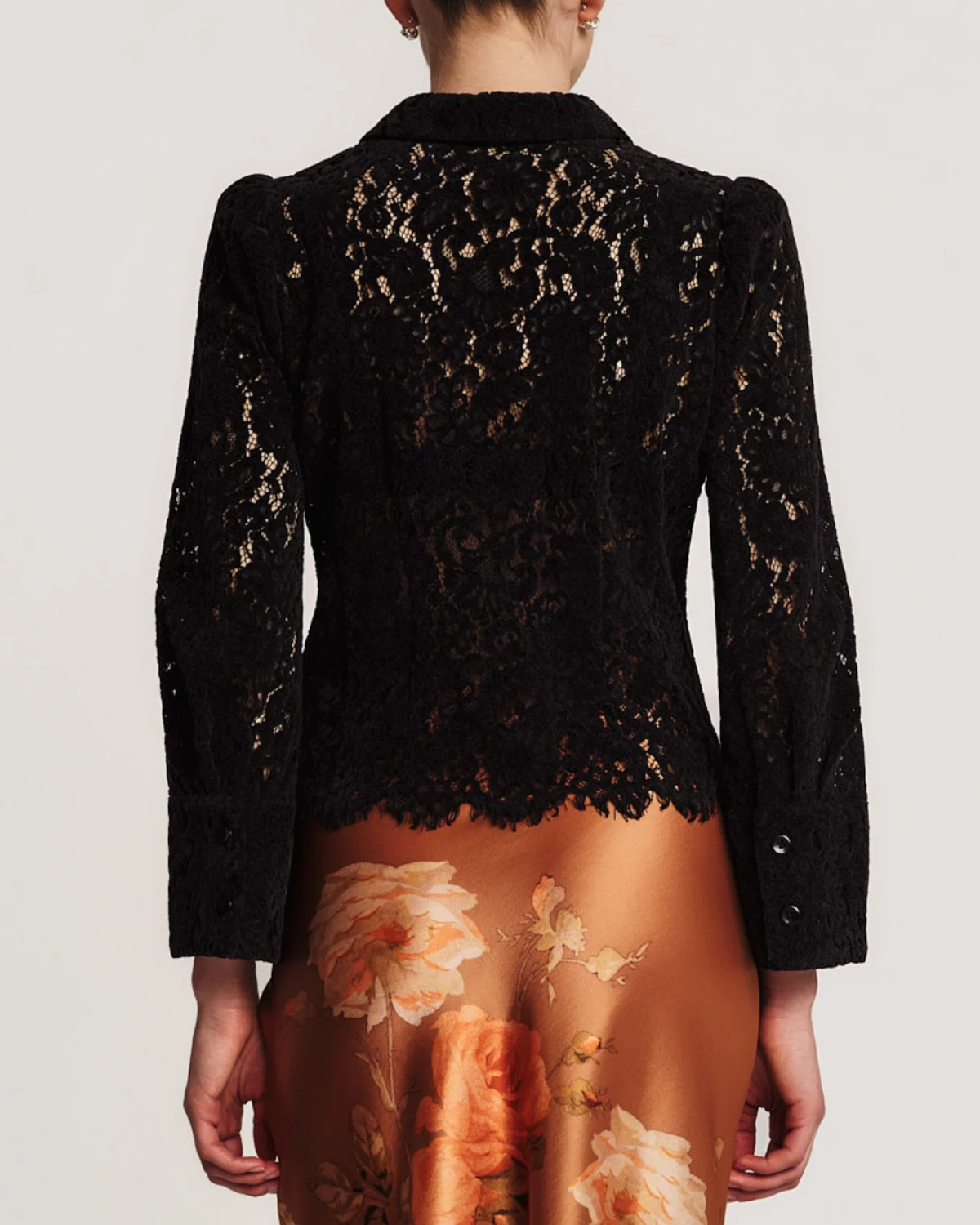 Lace Velvet Shirt, Black. Image #2