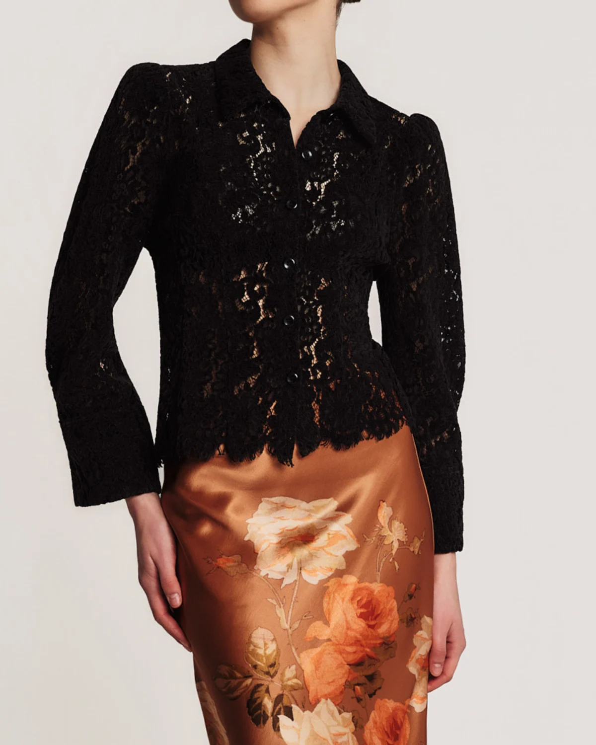Lace Velvet Shirt, Black. Image #1
