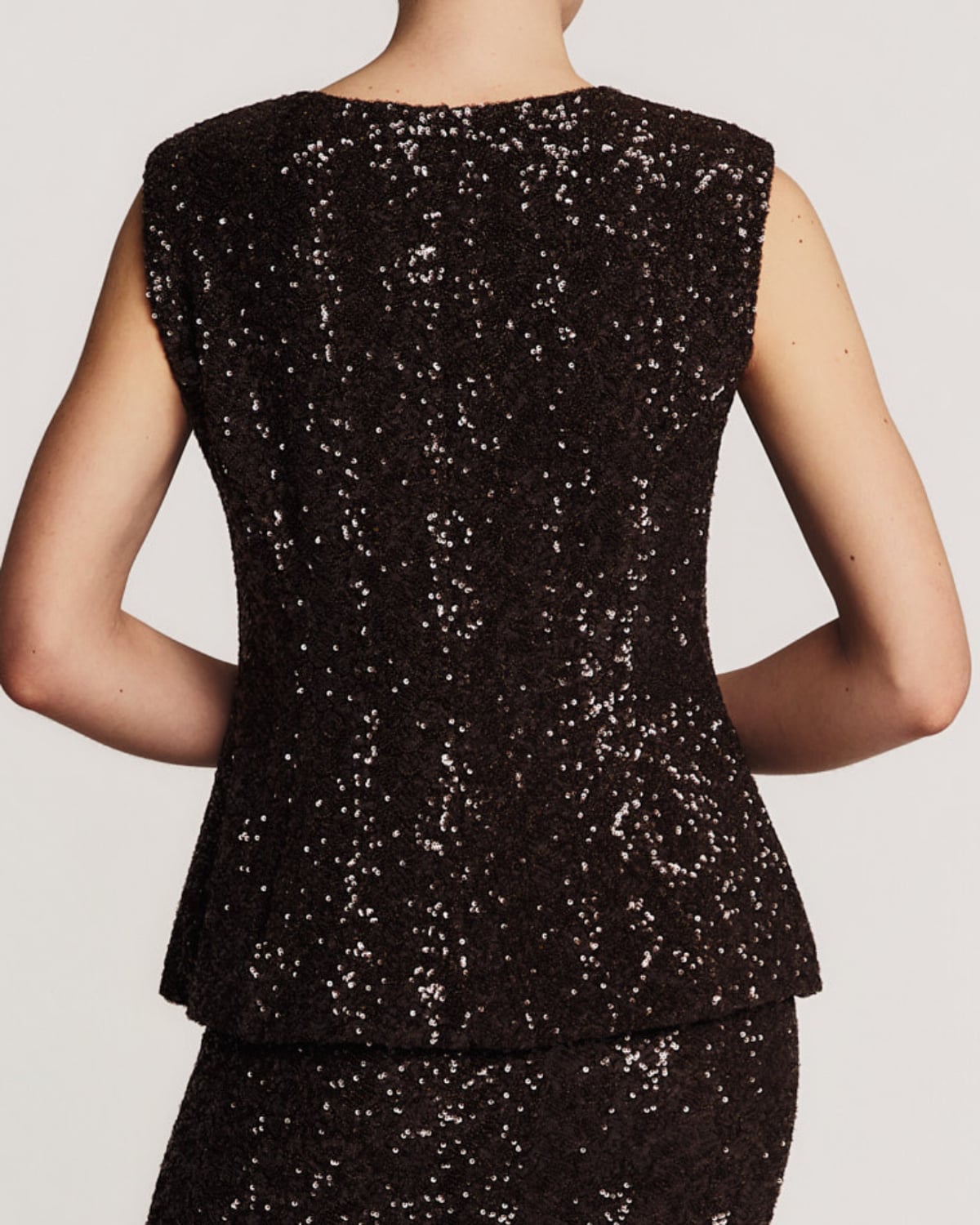 Beaded V-Neck Top, Chocolate. Image #2