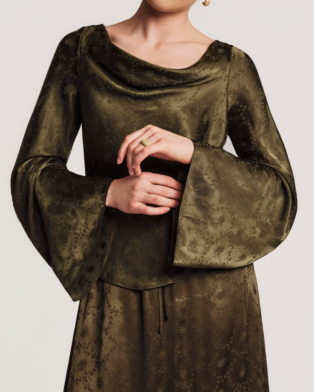 Jacquard Drape Top, Forest. Image #1